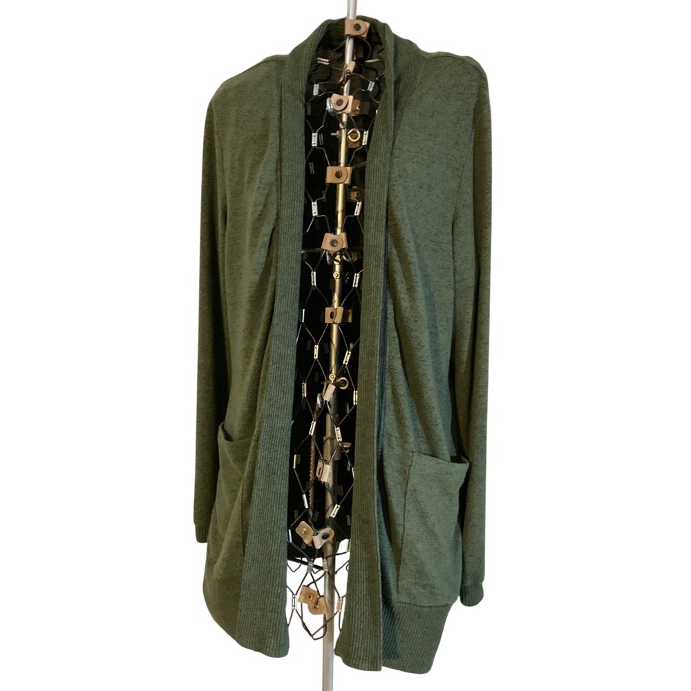 Boboau Green Heathered Open Front‎ Long Sleeve Cardigan Sweater Women's L